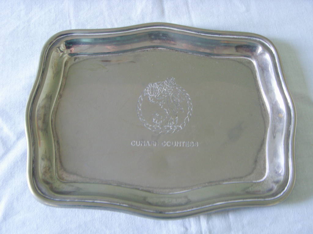 SILVER COLOURED TRAY FROM THE CUNARD LINE VESSEL CUNARD COUNTESS